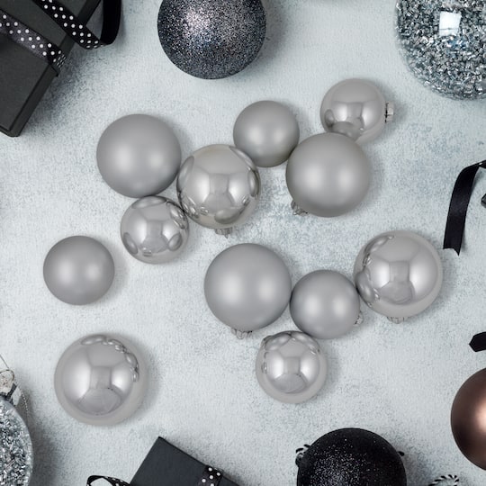 72ct. 4" Silver Shiny and Matte Christmas Glass Ball Ornaments
